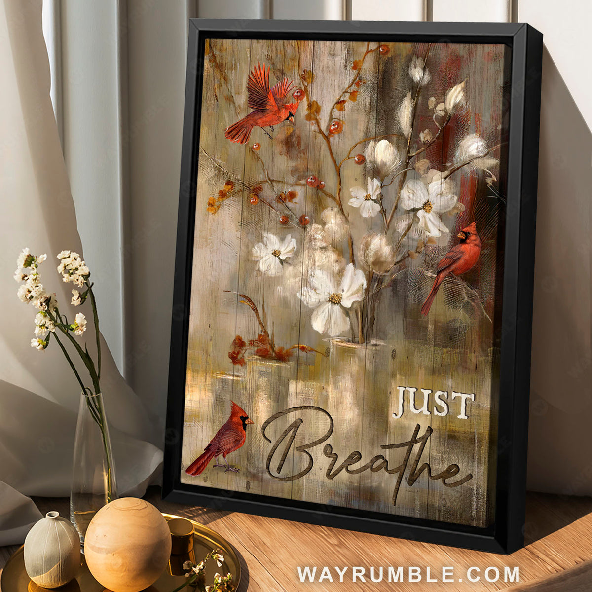 Red cardinals, White cosmos, Cranberry, Just breathe - Jesus Portrait Canvas Prints, Christian Wall Art