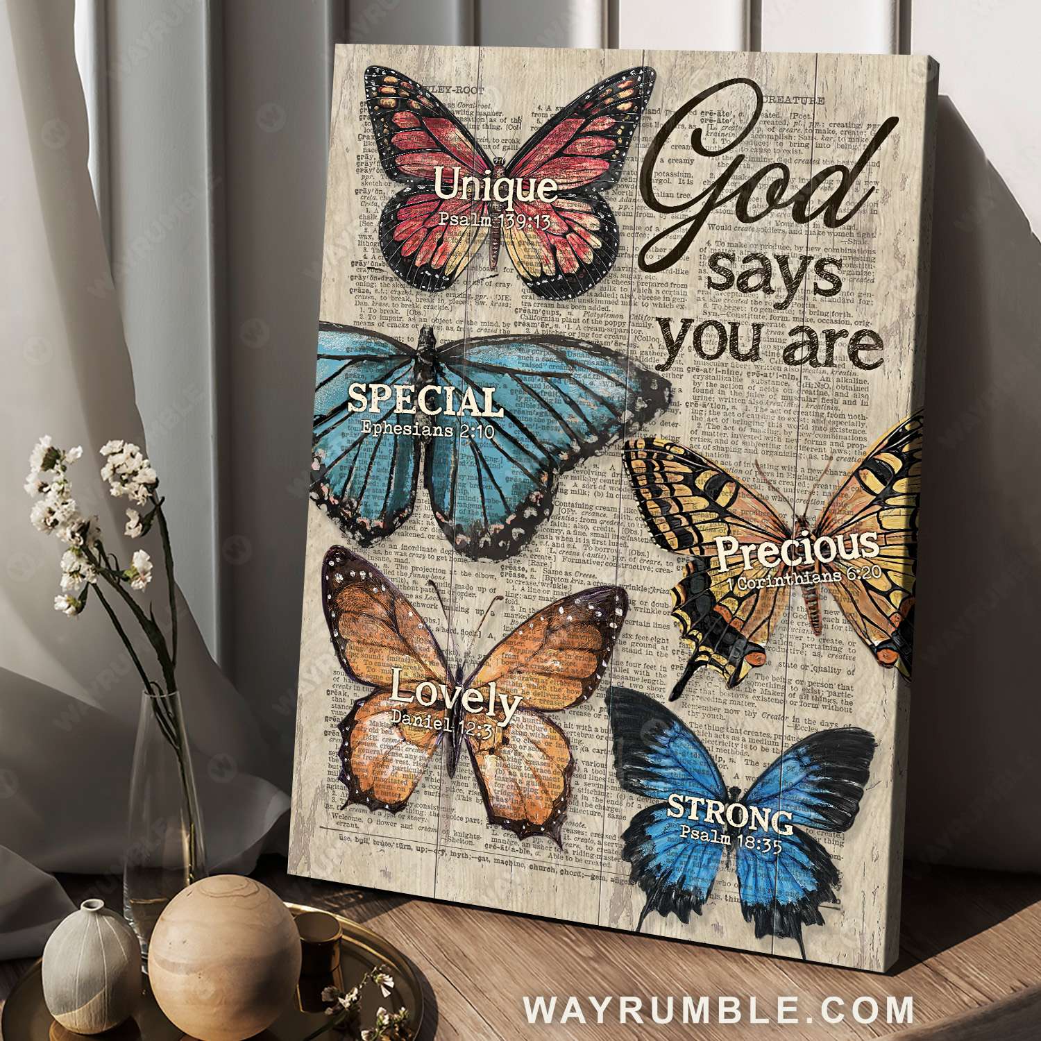 Butterfly painting, Vintage background, Colorful picture, God says you are - Jesus Portrait Canvas Prints, Christian Wall Art