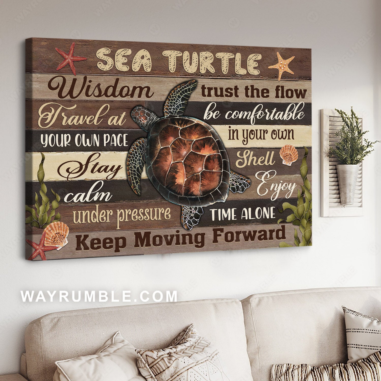 Sea turtle, Sea weed, Starfish, Keep moving forward - Jesus Landscape Canvas Prints, Christian Wall Art