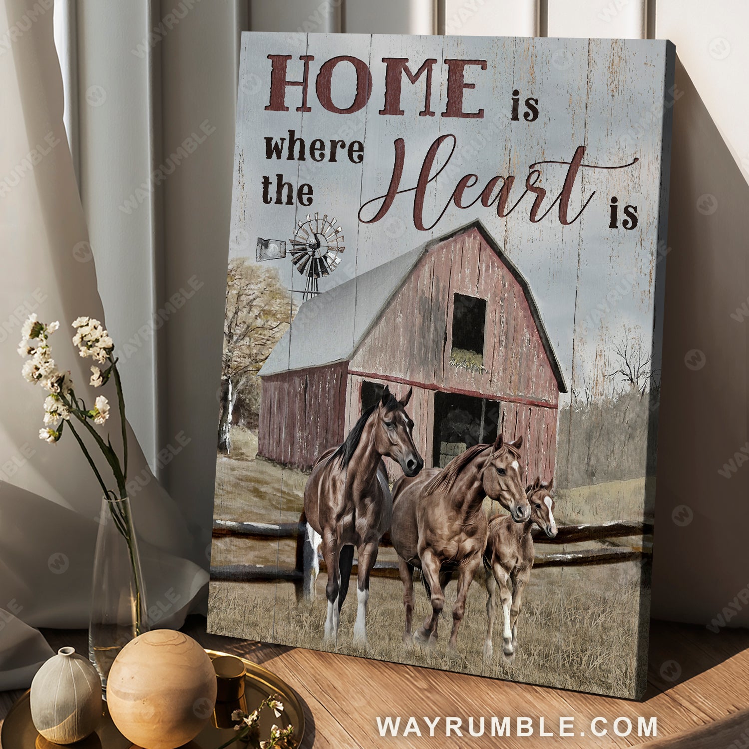 Horse drawing, Countryside landscape, Barn house painting, Home is where the heart is - Jesus Portrait Canvas Prints, Christian Wall Art