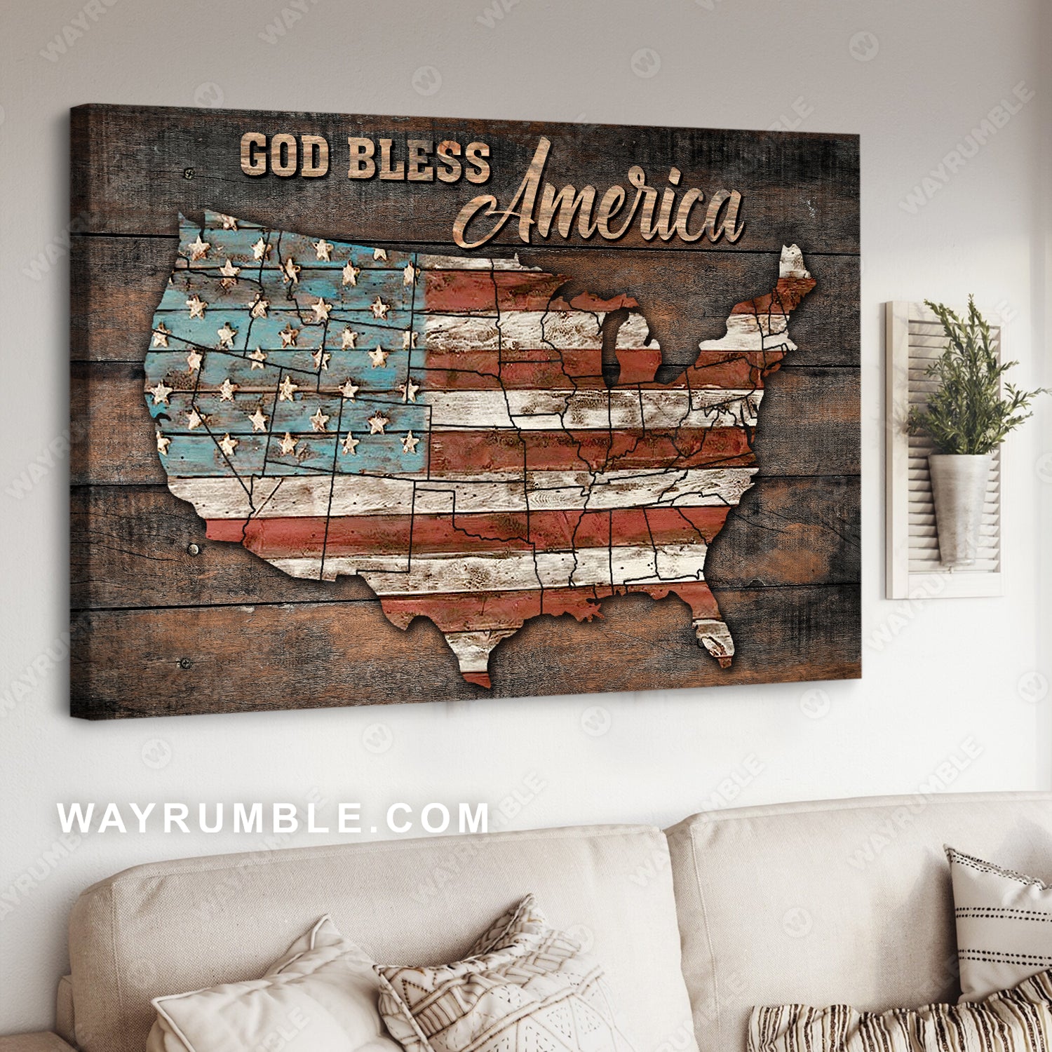United States map, Flag of the United States, God bless America - Jesus Landscape Canvas Prints, Christian Wall Art