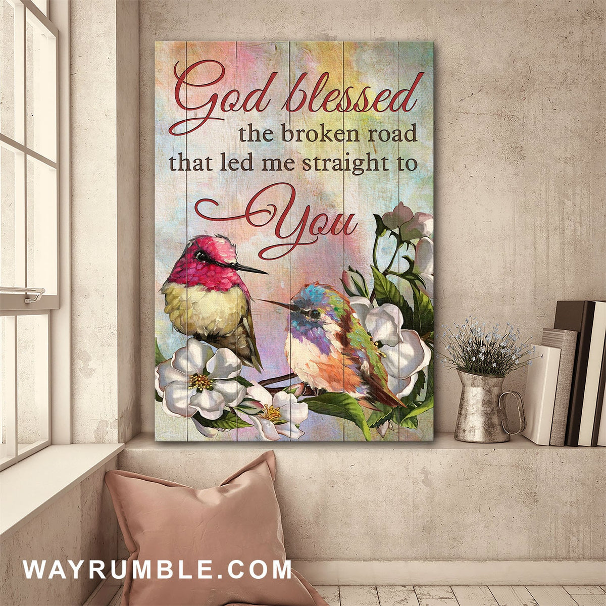 Hummingbird, Sally Holmes Rose, God blessed the broken road - Jesus Portrait Canvas Prints, Wall Art