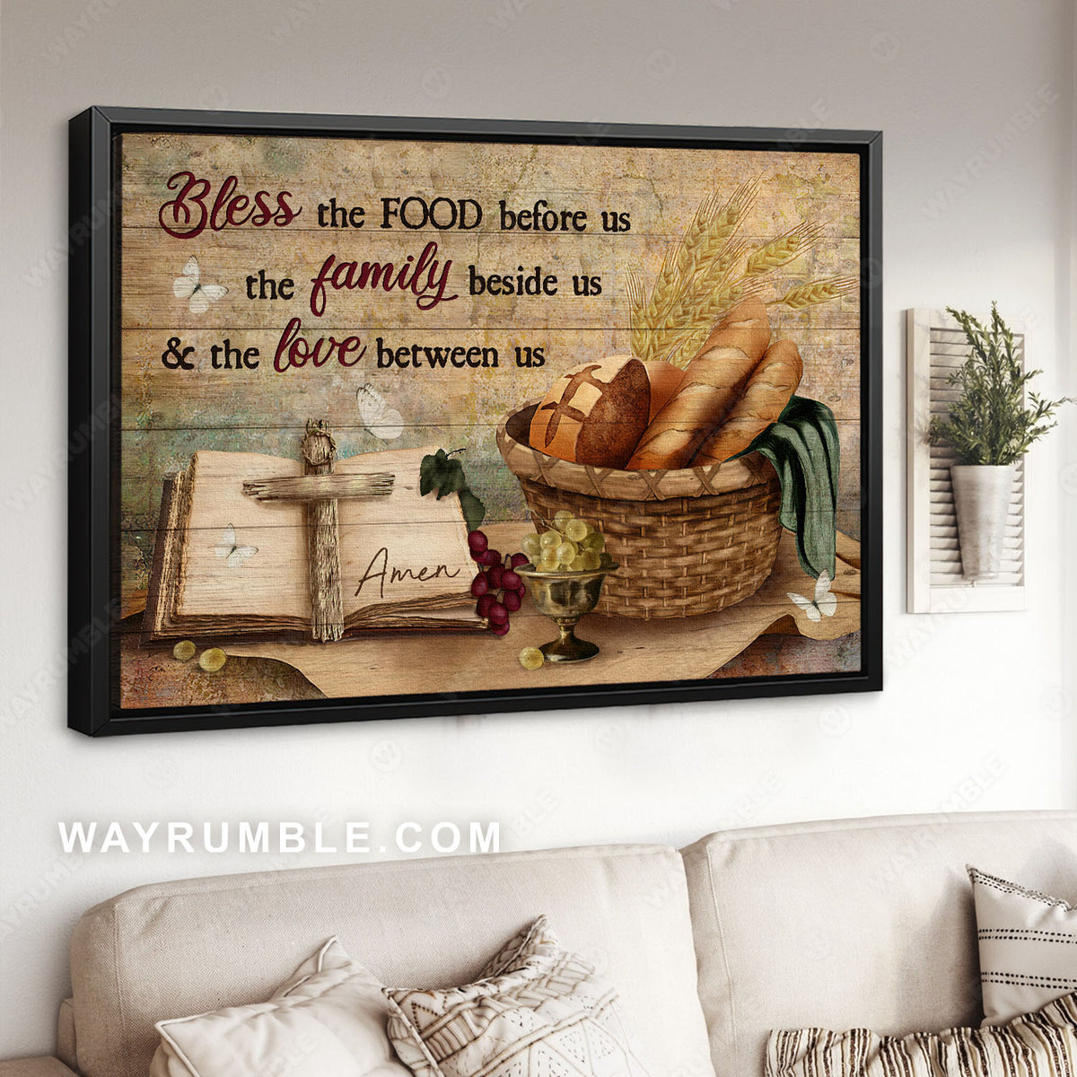 Baguette painting. Grapes drawing, Religious text, Bless the food - Jesus Landscape Canvas Prints, Christian Wall Art