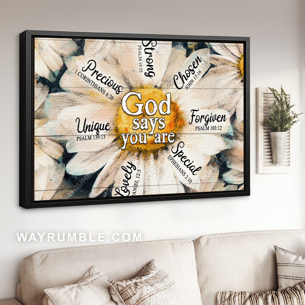 White daisy, Daisy painting, God says you are lovely - Jesus Landscape Canvas Prints, Christian Wall Art