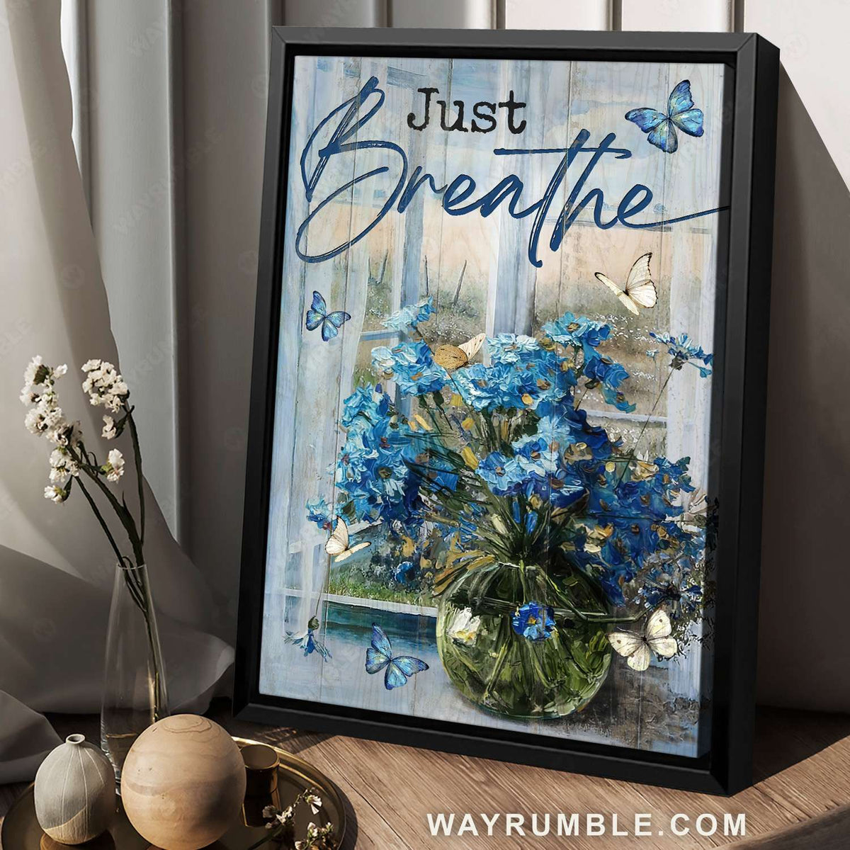Blue daisy, Glass vase, Blue butterfly, Window scarf, Just breathe - Jesus Portrait Canvas Prints, Christian Wall Art