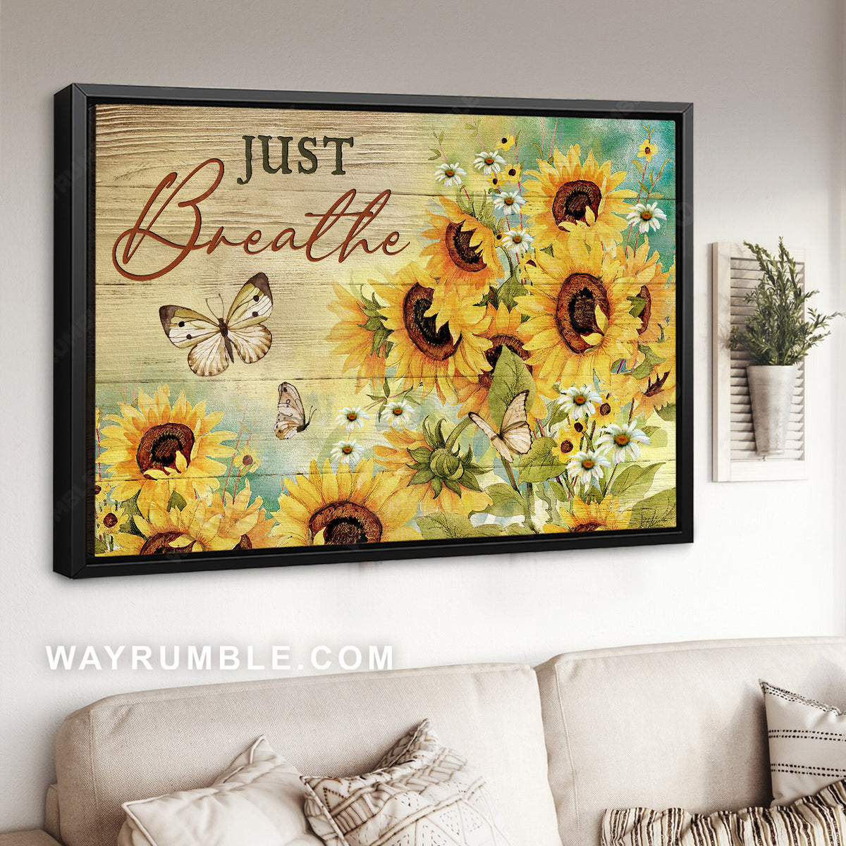 Sunflower garden, Daisy flower, Butterfly drawing, Just breathe - Jesus Landscape Canvas Prints, Christian Wall Art