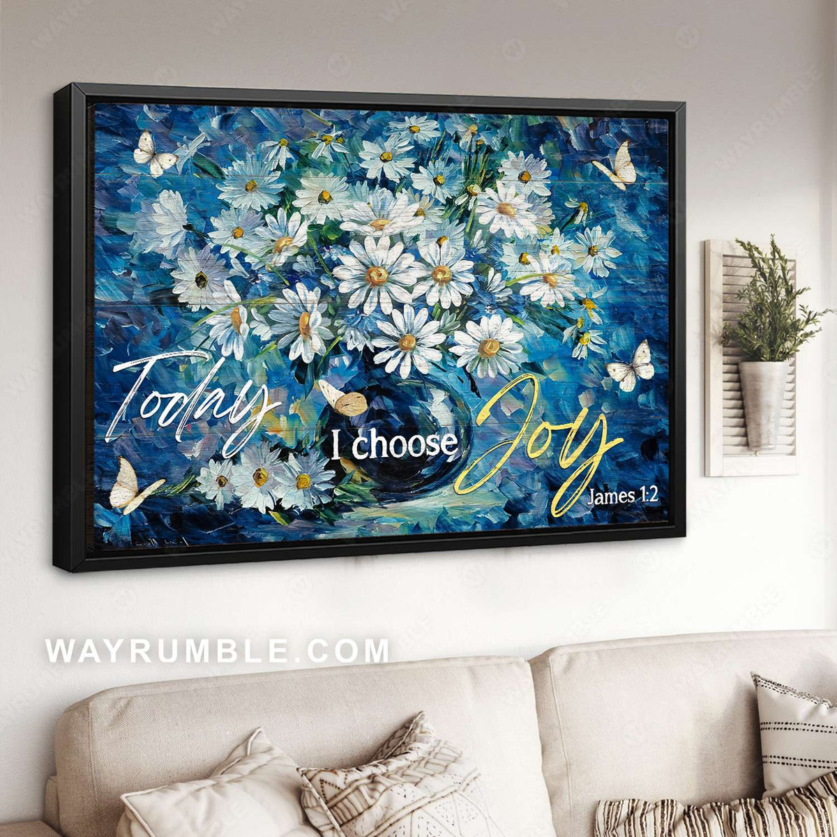 Daisy painting, Flower vase, Crystal blue, Today I choose joy - Jesus Landscape Canvas Prints, Christian Wall Art