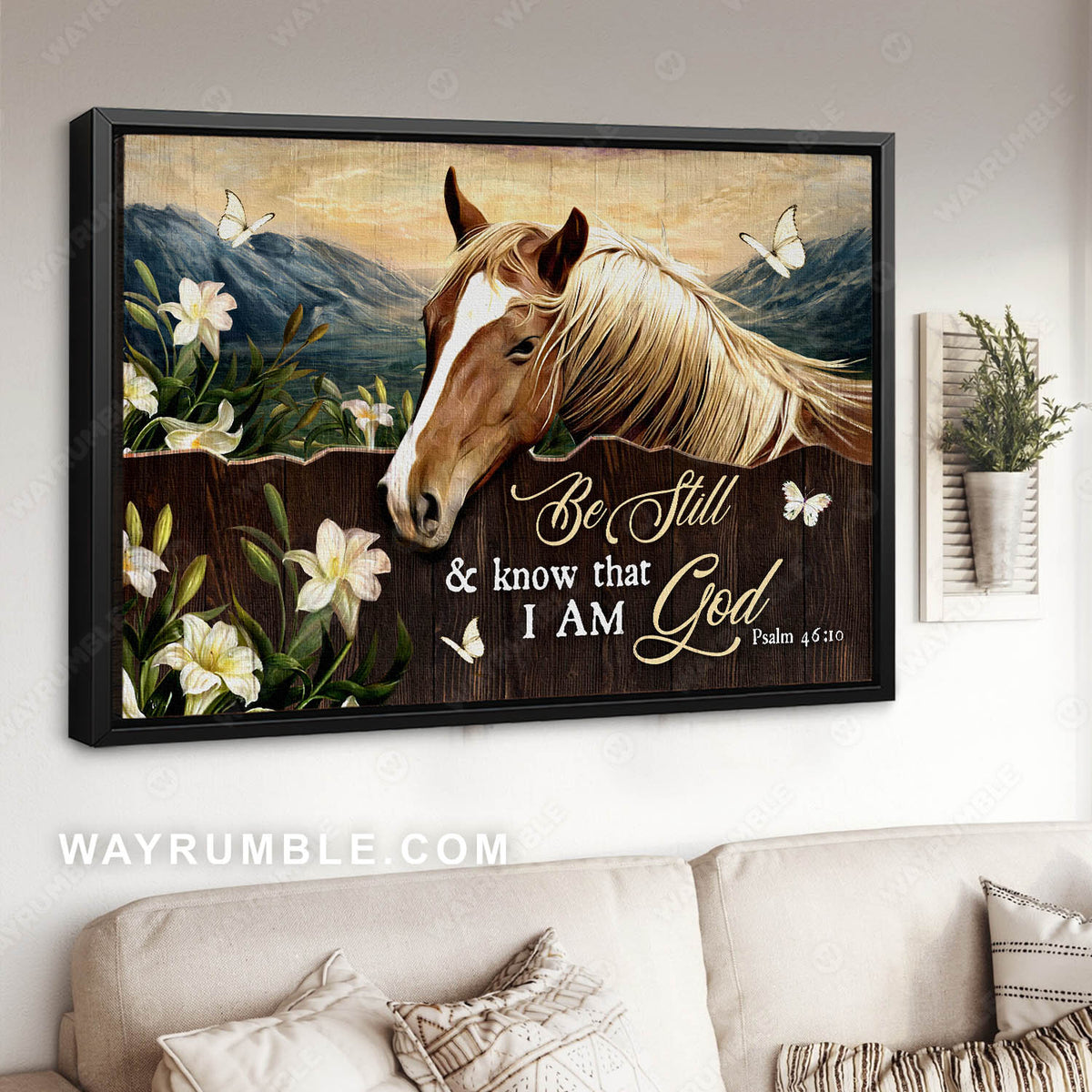 Horse painting, White lily, White butterfly, Be still and know that I am God - Jesus Landscape Canvas Prints, Christian Wall Art
