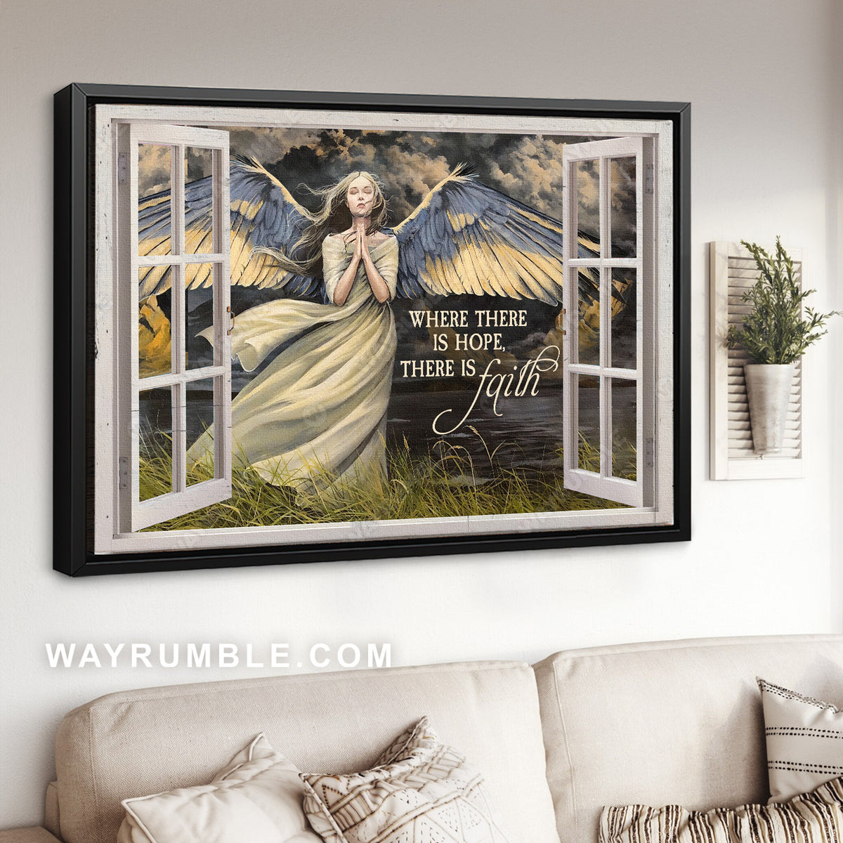 Beautiful angel, Cloudy night sky, Where there is hope there is faith - Jesus Landscape Canvas Prints, Christian Wall Art