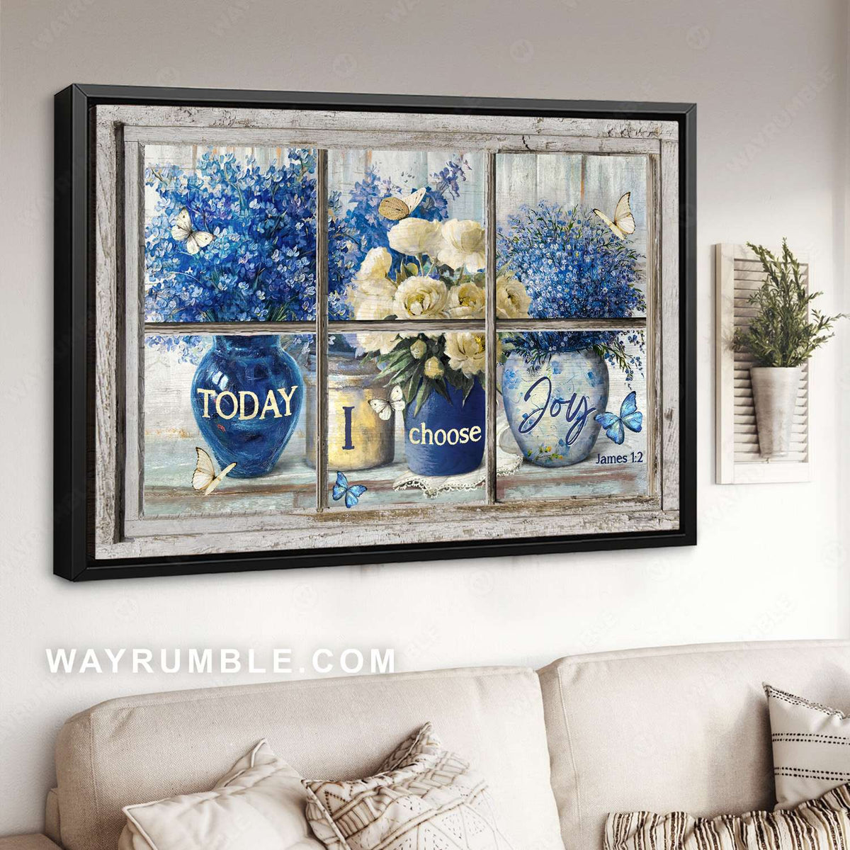 Small blue flowers, White rose, Sapphire blue, Today I choose joy - Jesus Landscape Canvas Prints, Christian Wall Art
