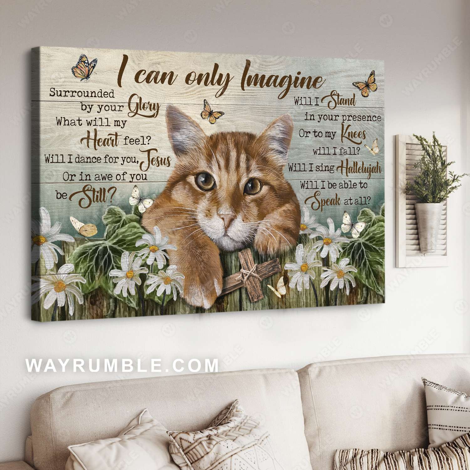Tabby cat, Daisy flower, Cross symbol, Butterfly, I can only imagine - Jesus Landscape Canvas Prints, Christian Wall Art