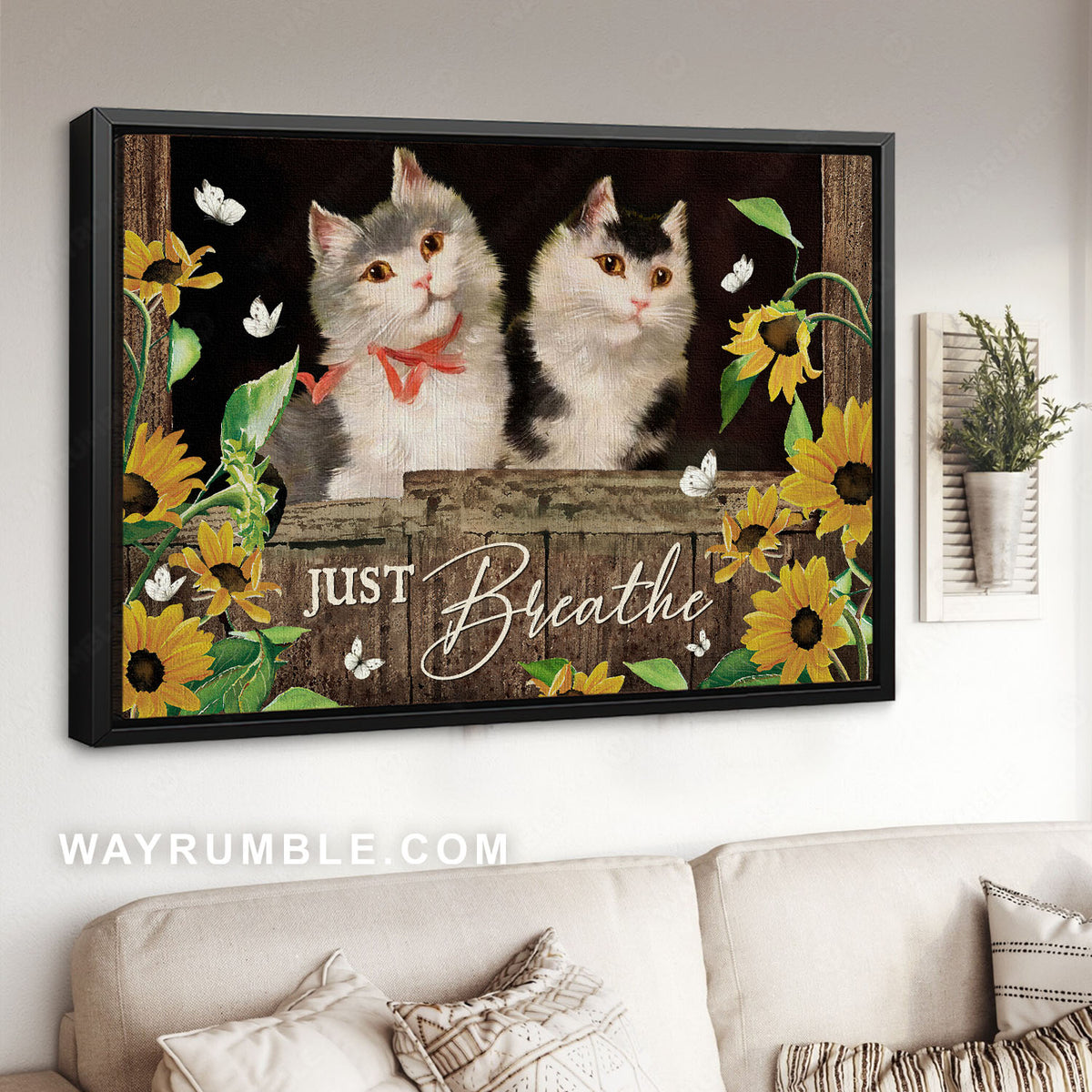 Fluffy cats, Sunflower garden, White butterfly, Just breathe - Jesus Landscape Canvas Prints, Christian Wall Art