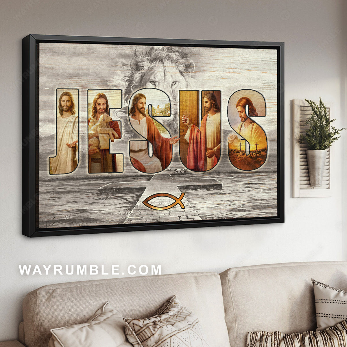 Jesus portrait, Jesus letter, Lion of Judah, Jesus fish - Jesus Landscape Canvas Prints, Christian Wall Art