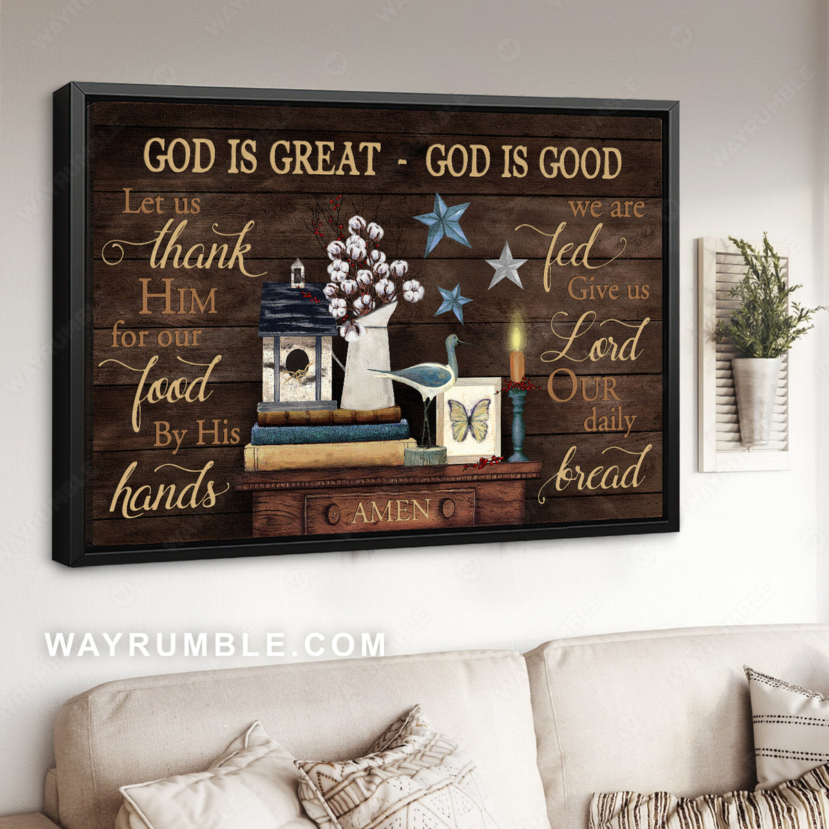 Cotton flower, Bird house, Bible book, Candle light. God is great - Jesus Landscape Canvas Prints, Christian Wall Art