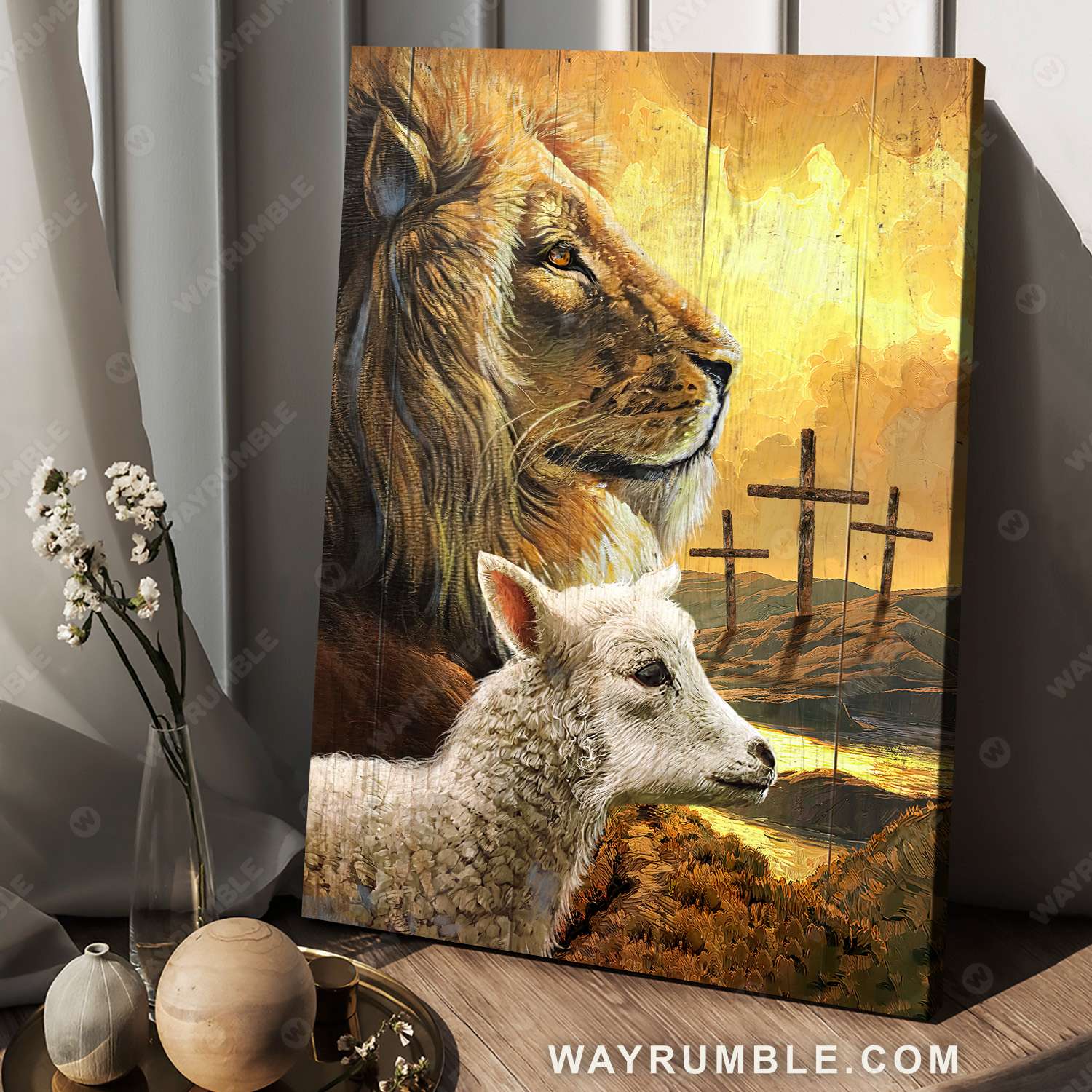 Lion of Judah, Lamb of God, Mountain landscape, Rugged cross, A day with peaceful heart - Jesus Portrait Canvas Prints, Christian Wall Art