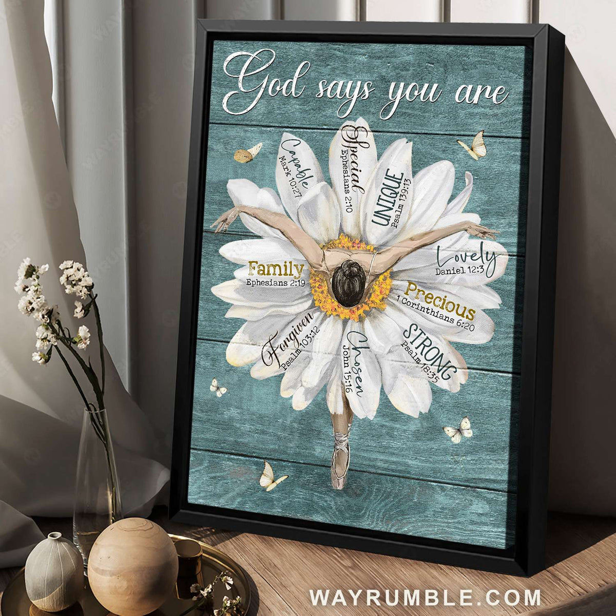 Ballet dancer, White daisy, God says you are special - Jesus Portrait Canvas Prints, Christian Wall Art