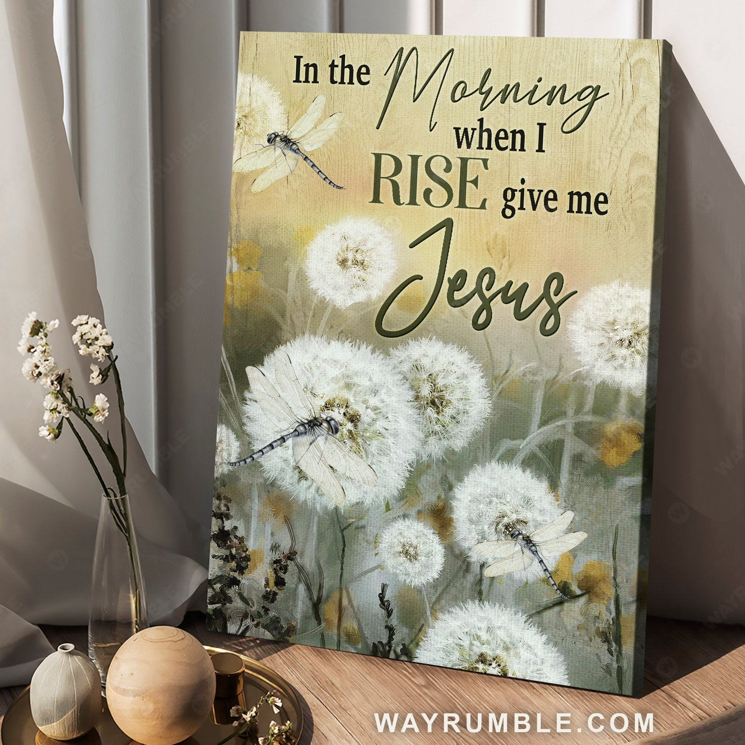 Dandelion field, Dragonfly, In the morning when I rise give me Jesus - Jesus Portrait Canvas Prints, Christian Wall Art