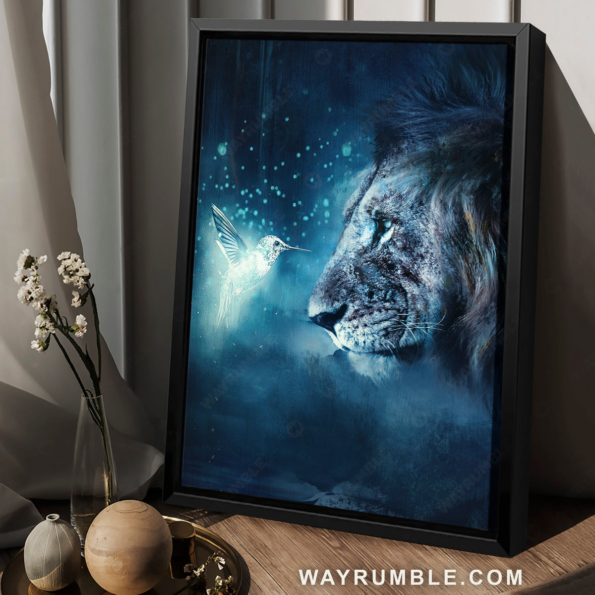 Lion of Judah, Hummingbird drawing, Night light - Jesus Portrait Canvas Prints, Christian Wall Art