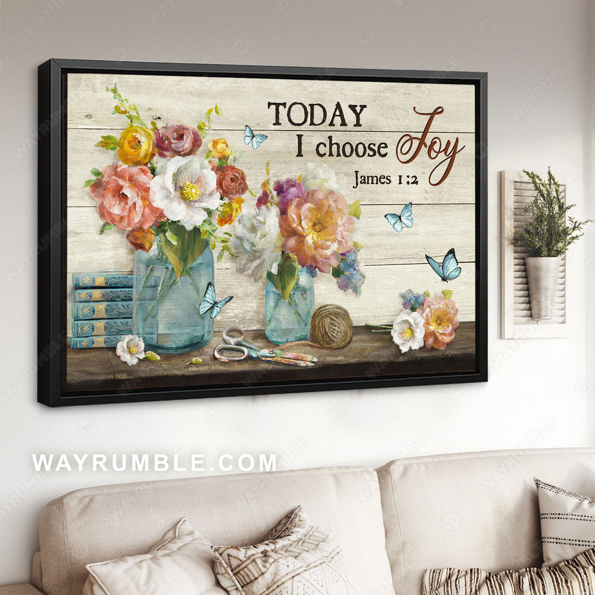 Flower painting, Glass vase, Handmade crafts, Today I choose joy - Jesus Landscape Canvas Prints, Christian Wall Art