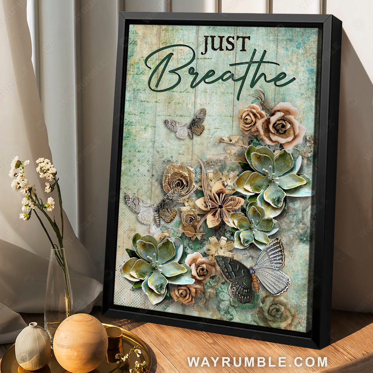 Succulent plant, Paper flower, Pink rose, Just breathe - Jesus Portrait Canvas Prints, Christian Wall Art