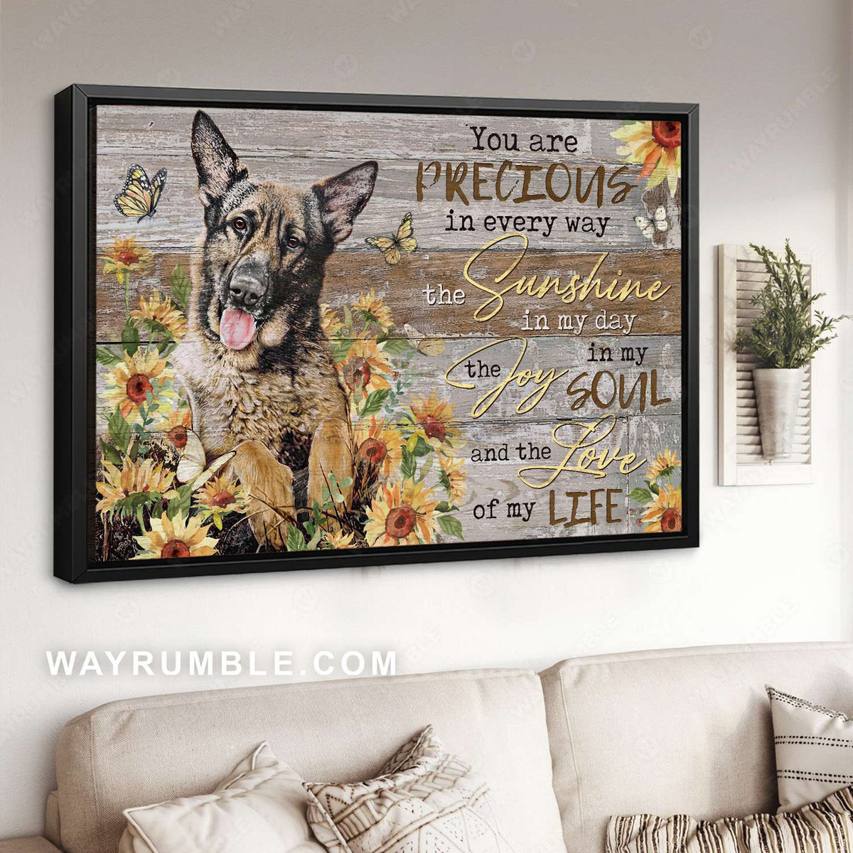 German shepherd, Sunflower garden, Yellow butterfly, You are precious - Jesus Landscape Canvas Prints, Christian Wall Art