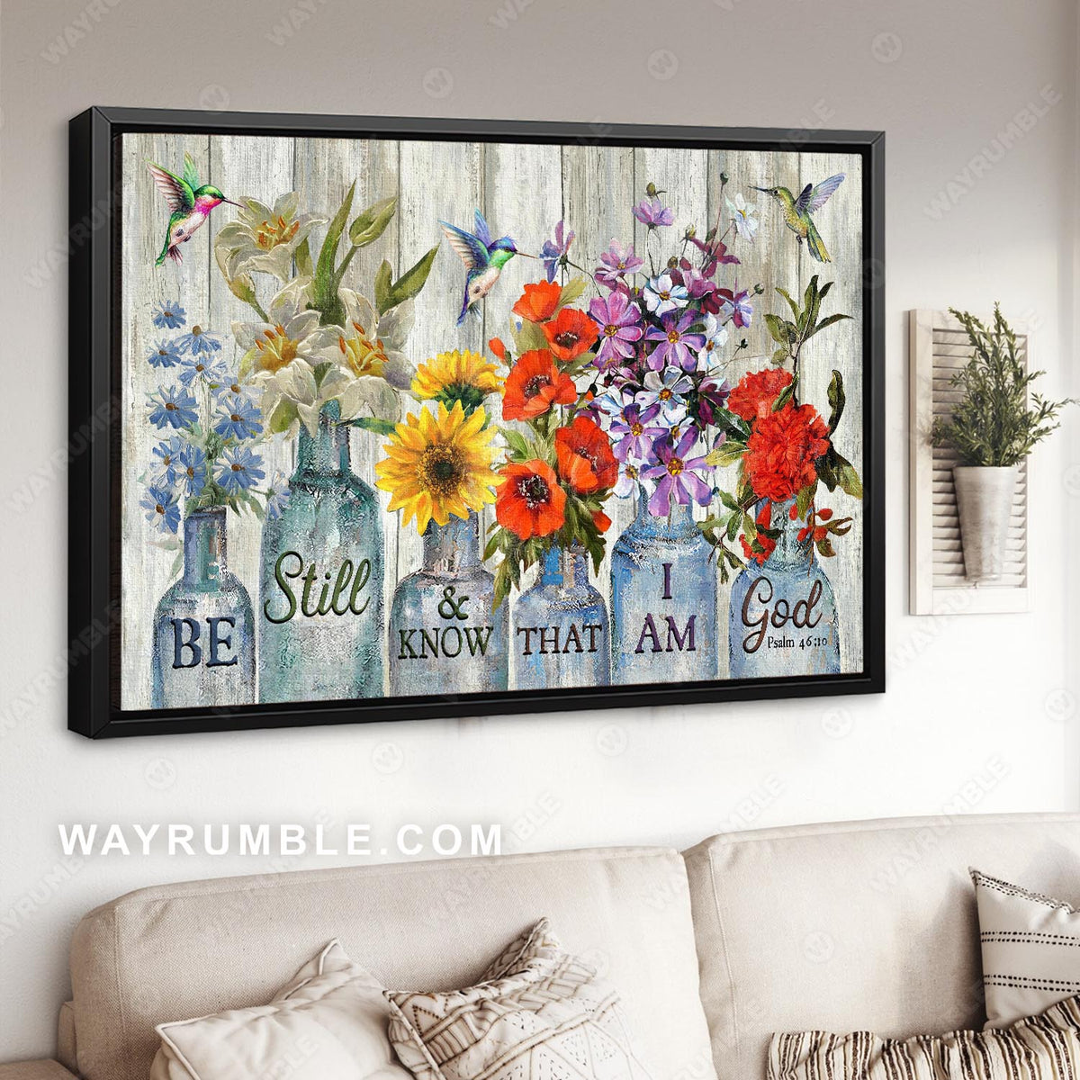 Vintage flower, Still life painting, Be still and know that I am God - Jesus Landscape Canvas Prints, Christian Wall Art