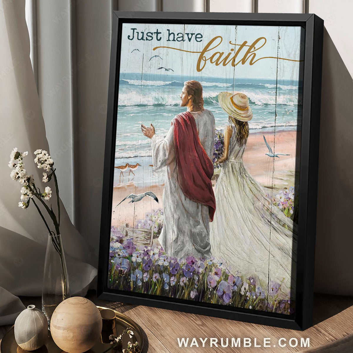 Beautiful girl, Walk with Jesus, Blue ocean, Just have faith - Jesus Portrait Canvas Prints, Christian Wall Art