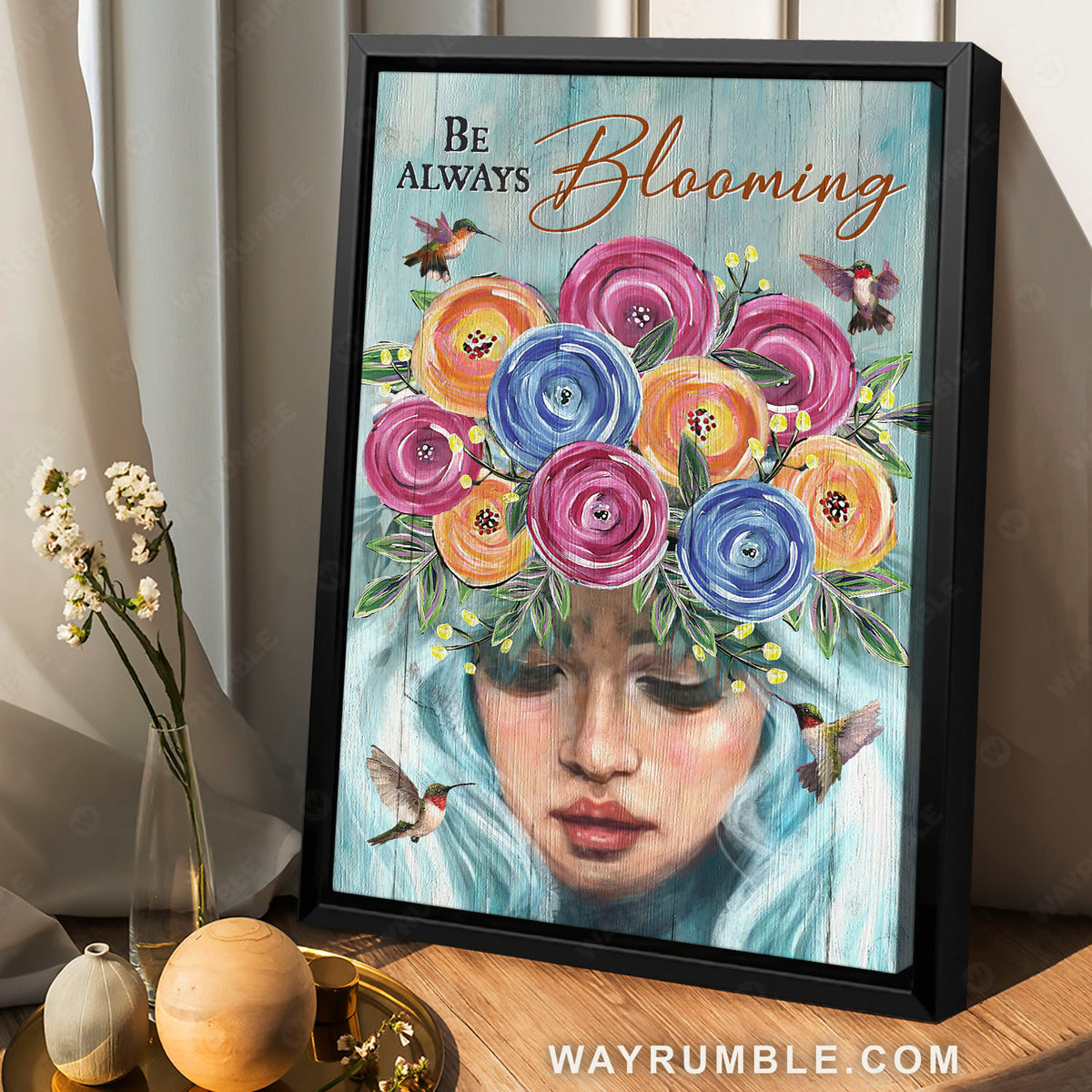 Flower girl, Colorful flowers, Hummingbirds, Be always blooming - Jesus Portrait Canvas Prints, Christian Wall Art