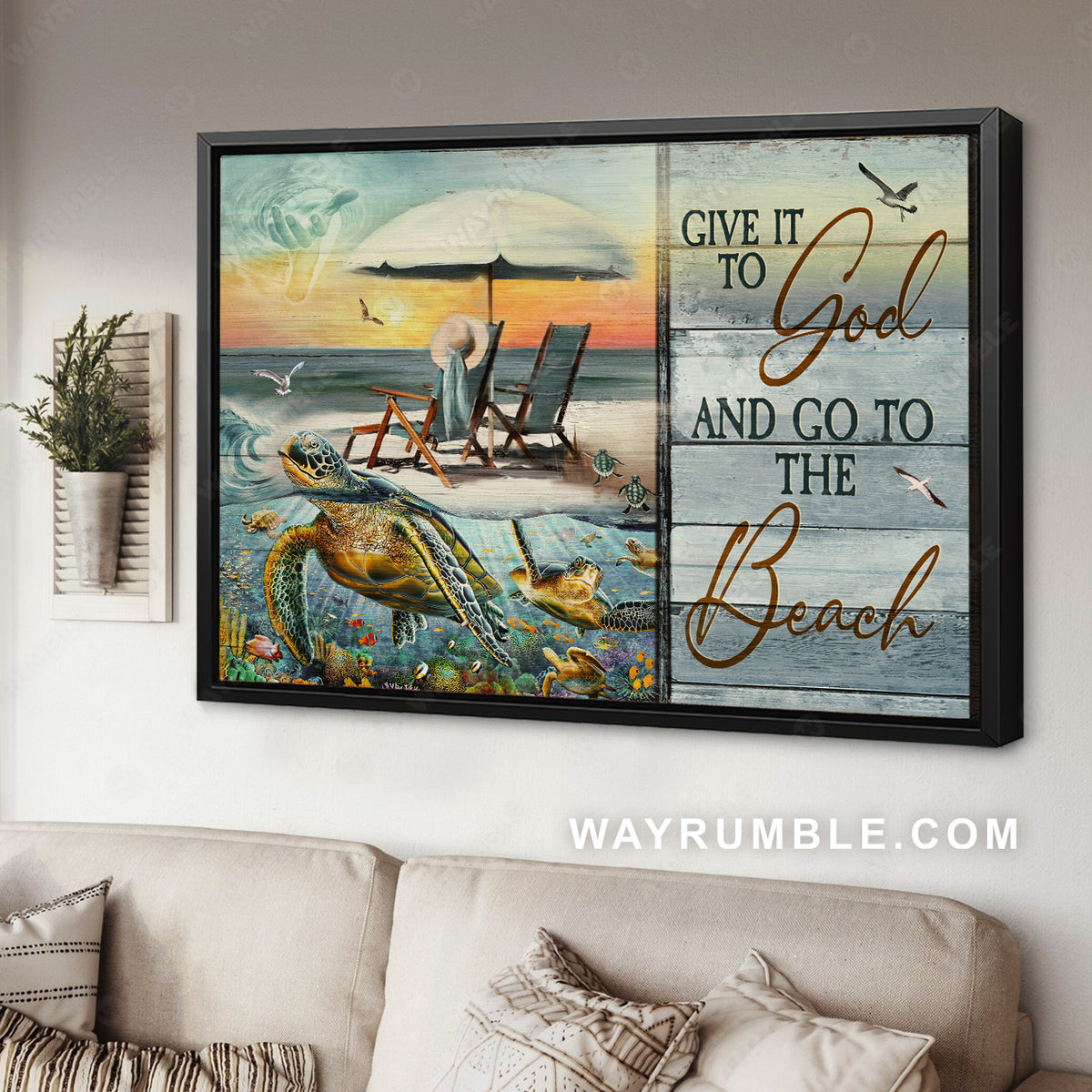 Sea turtle, Coral reef, Jesus hand, Ocean view, Give it to God - Jesus Landscape Canvas Prints, Christian Wall Art