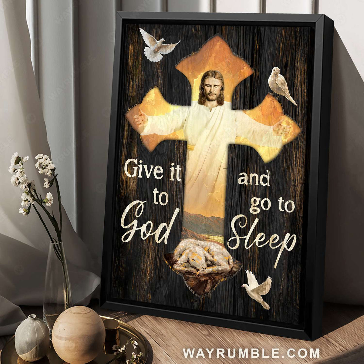 Lamb of God, Dove of peace, Jesus cross, Give it to God - Jesus Portrait Canvas Prints, Christian Wall Art