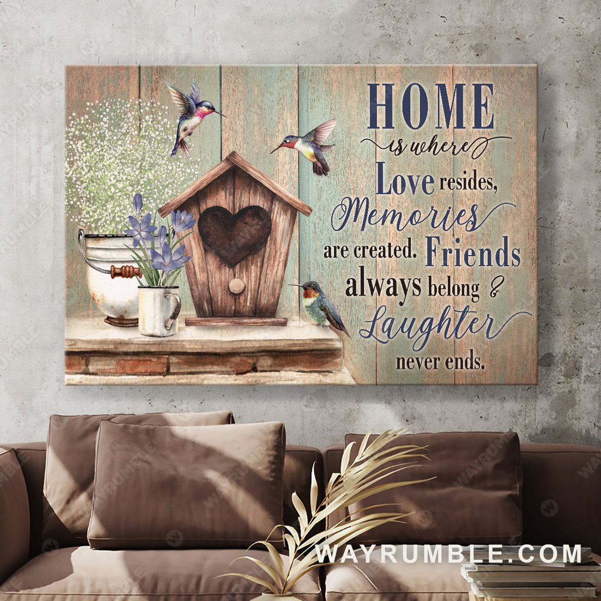 Birdhouse, Hummingbird, Vintage flower, Home is where love resides -  Jesus Landscape Canvas Prints, Christian Wall Art