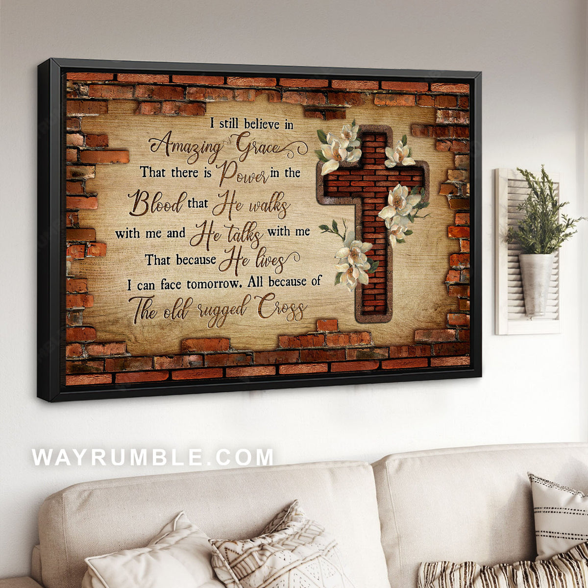 Camellia flower, Brick wall, Jesus cross, The old rugged cross - Jesus Landscape Canvas Prints, Christian Wall Art