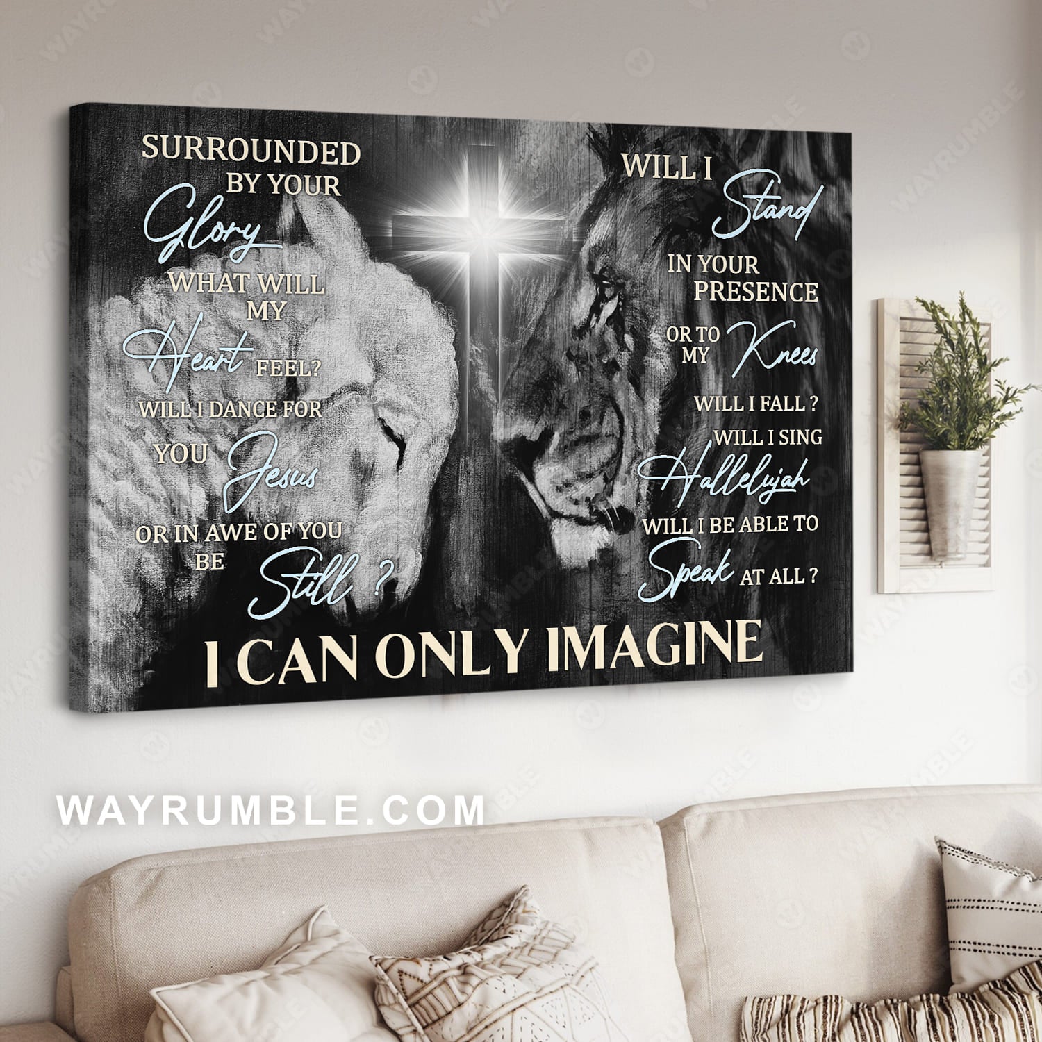 Lion of Judah, Lamb of God, Cross light, Black and White painting, I can only imagine - Jesus Landscape Canvas Prints, Christian Wall Art