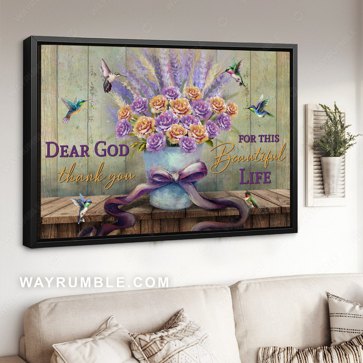 Rose vase, Purple and yellow, Colorful hummingbirds, Dear God - Jesus Landscape Canvas Prints, Christian Wall Art