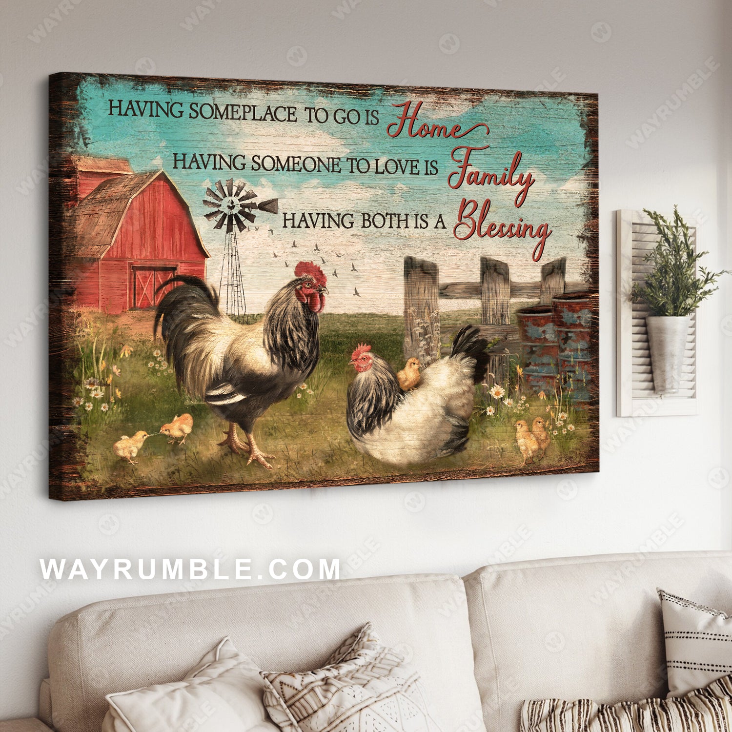 Chicken, Peaceful farm, Having someplace to go is home - Jesus Landscape Canvas Prints, Christian Wall Art