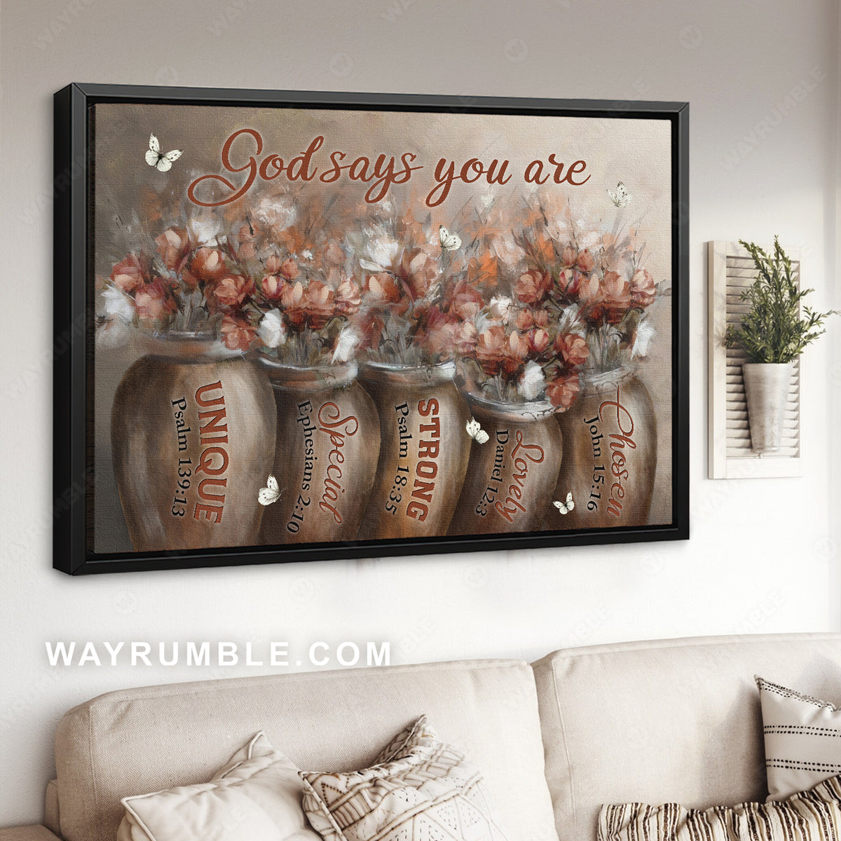 Peony painting, White and red flowers, Ceramic vases, God says you are unique - Jesus Landscape Canvas Prints, Christian Wall Art