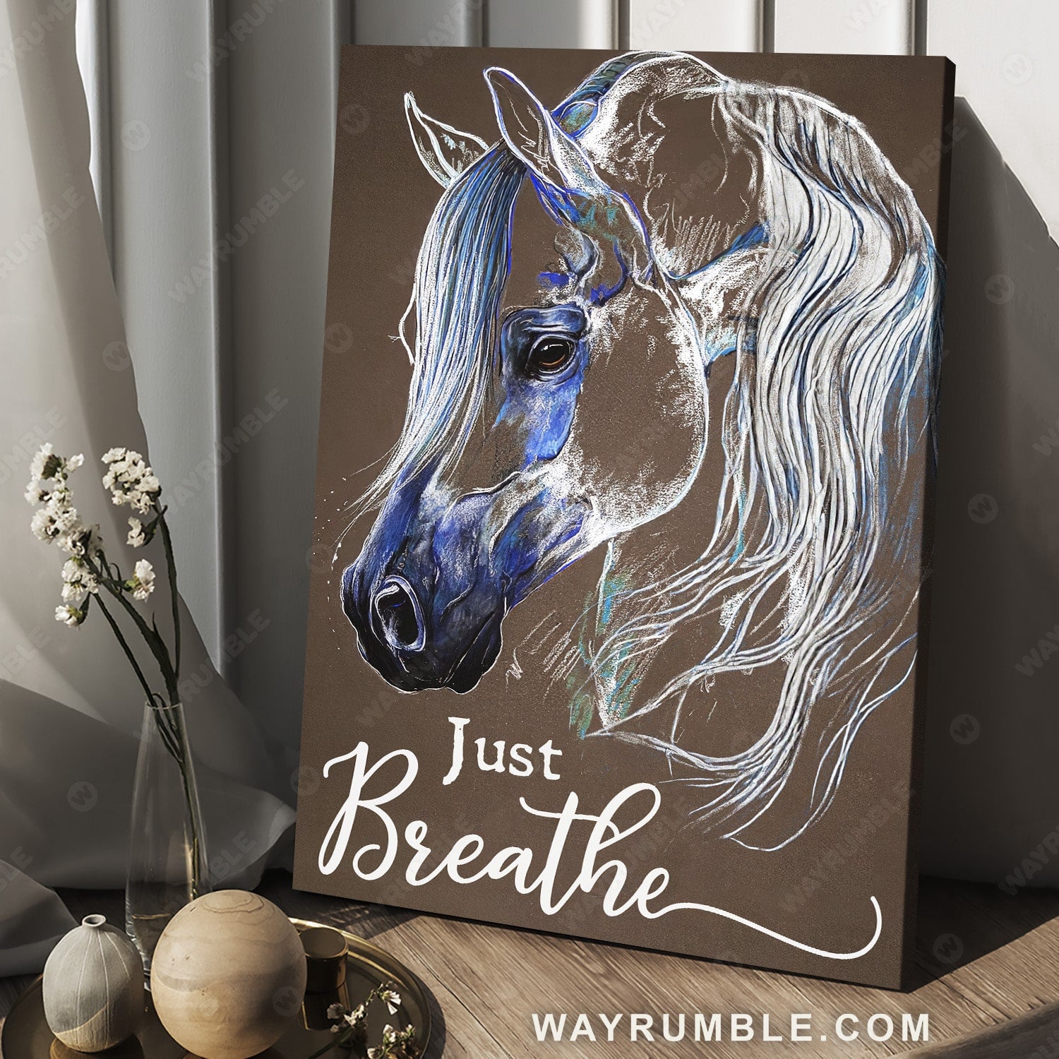 Horse painting, The amazing white horse with blue light, Just breathe - Jesus Portrait Canvas Prints, Christian Wall Art