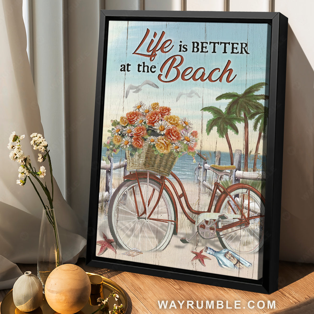 Flower basket, Beach cruiser, Coconut palm, Life is better at the beach - Jesus Portrait Canvas Prints, Christian Wall Art