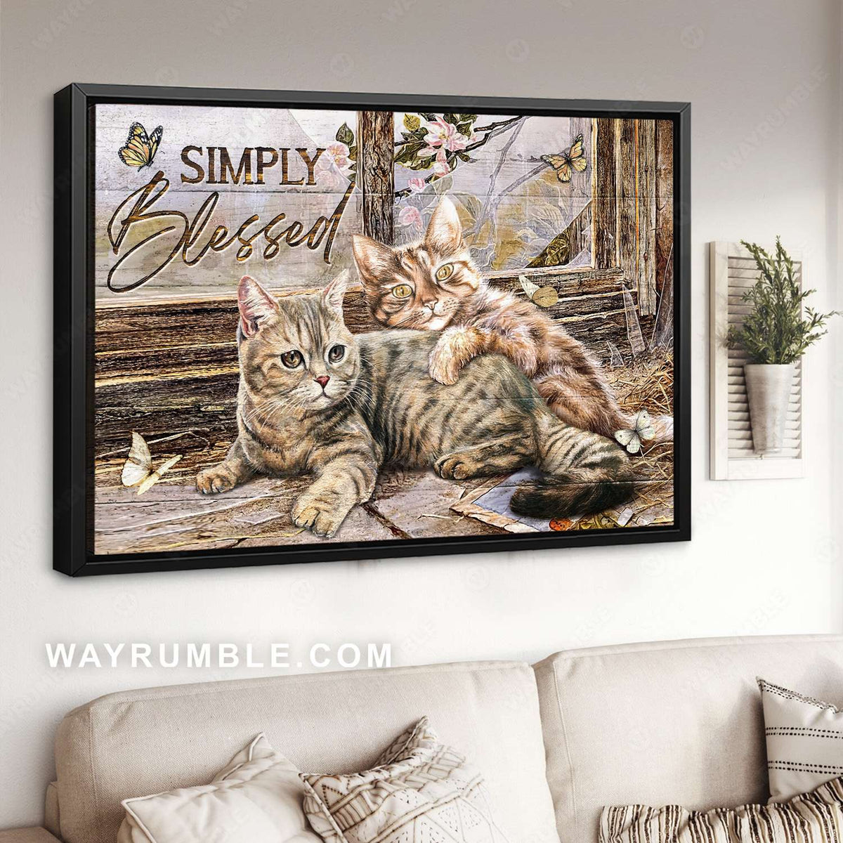 Tabby kittens, Wood door with glass, Beautiful butterfly, Simply blessed - Jesus Landscape Canvas Prints, Christian Wall Art