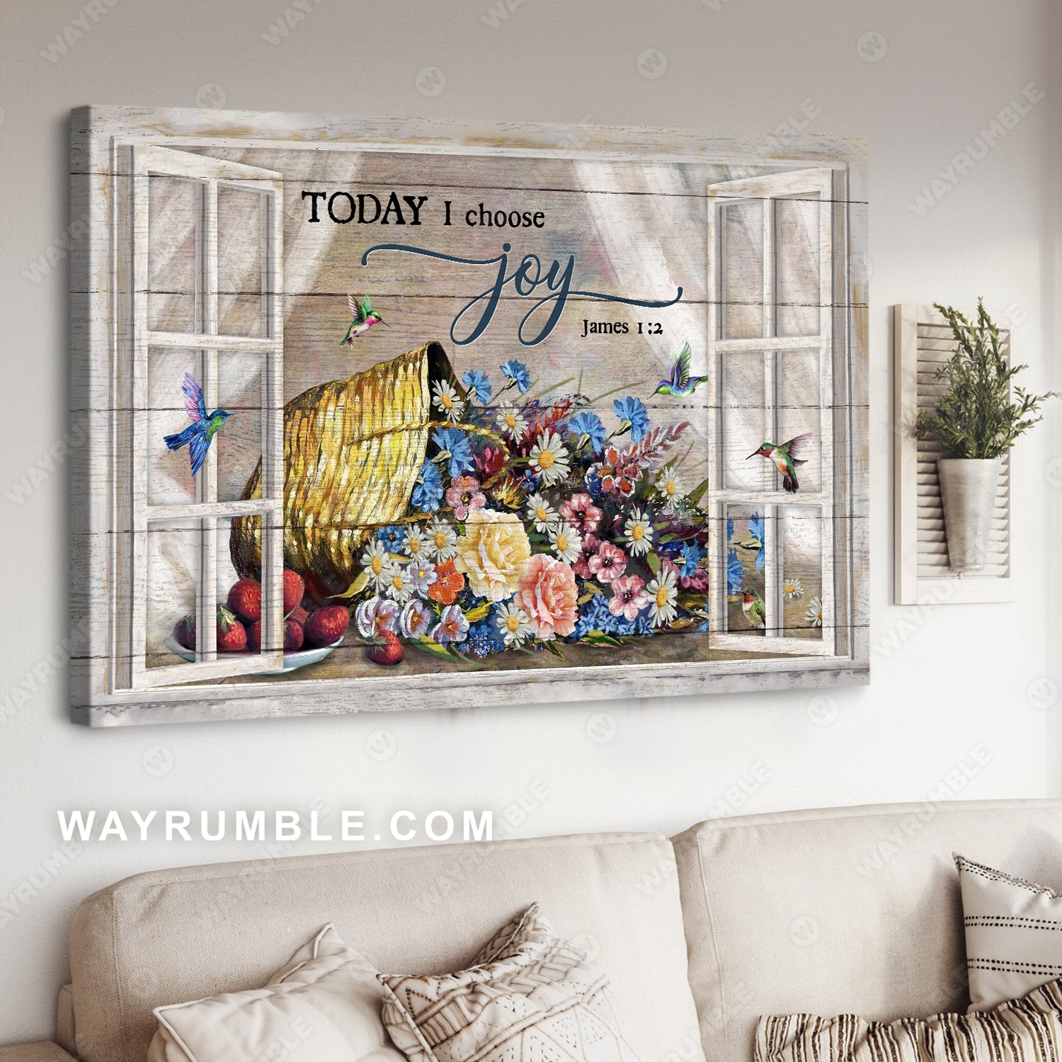 Colorful flower, Hummingbird, Window frame, Today I choose joy - Jesus Landscape Canvas Prints, Christian Wall Art