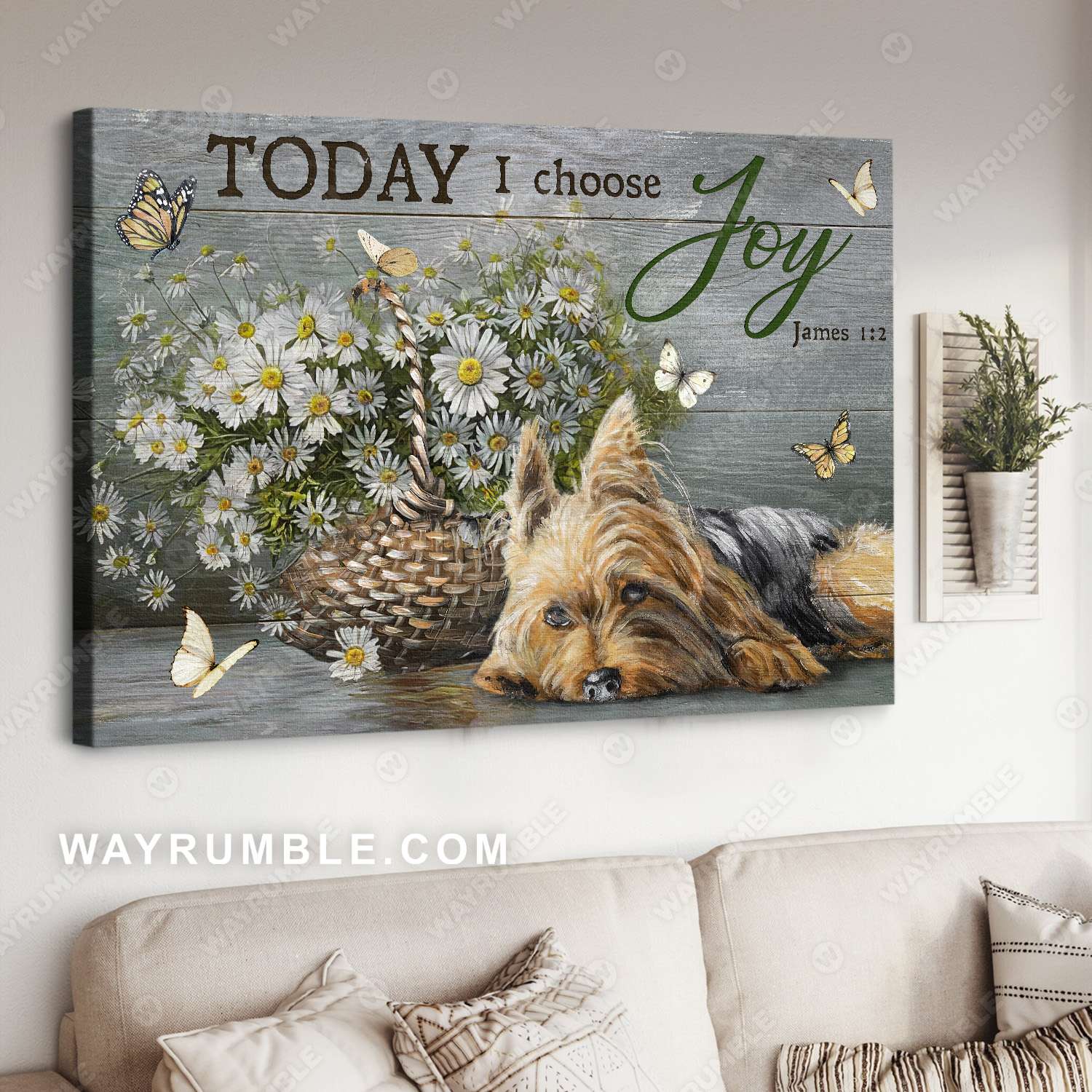 Yorkshire Terrier, Daisy flower basket, A peaceful moment, Today I choose Joy - Jesus Landscape Canvas Prints, Christian Wall Art
