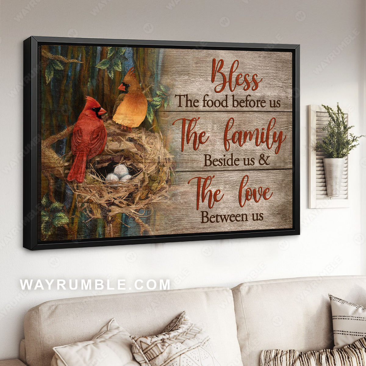 Cardinal couple. Bird nest, In the forest, Bless the food before us - Jesus Landscape Canvas Prints, Christian Wall Art