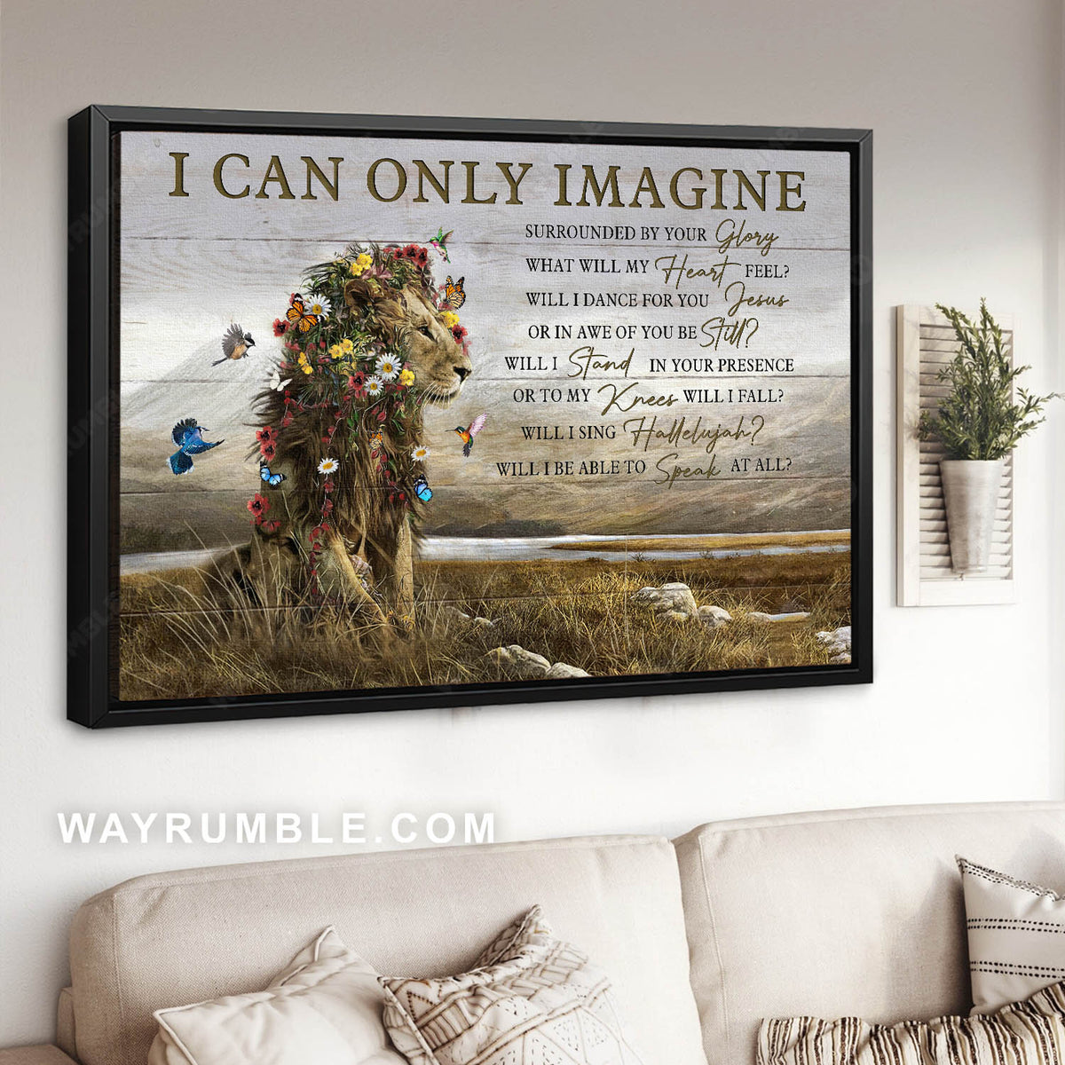 Sitting lion, Colorful flower, Mountain view, I can only imagine - Jesus Landscape Canvas Prints, Christian Wall Art