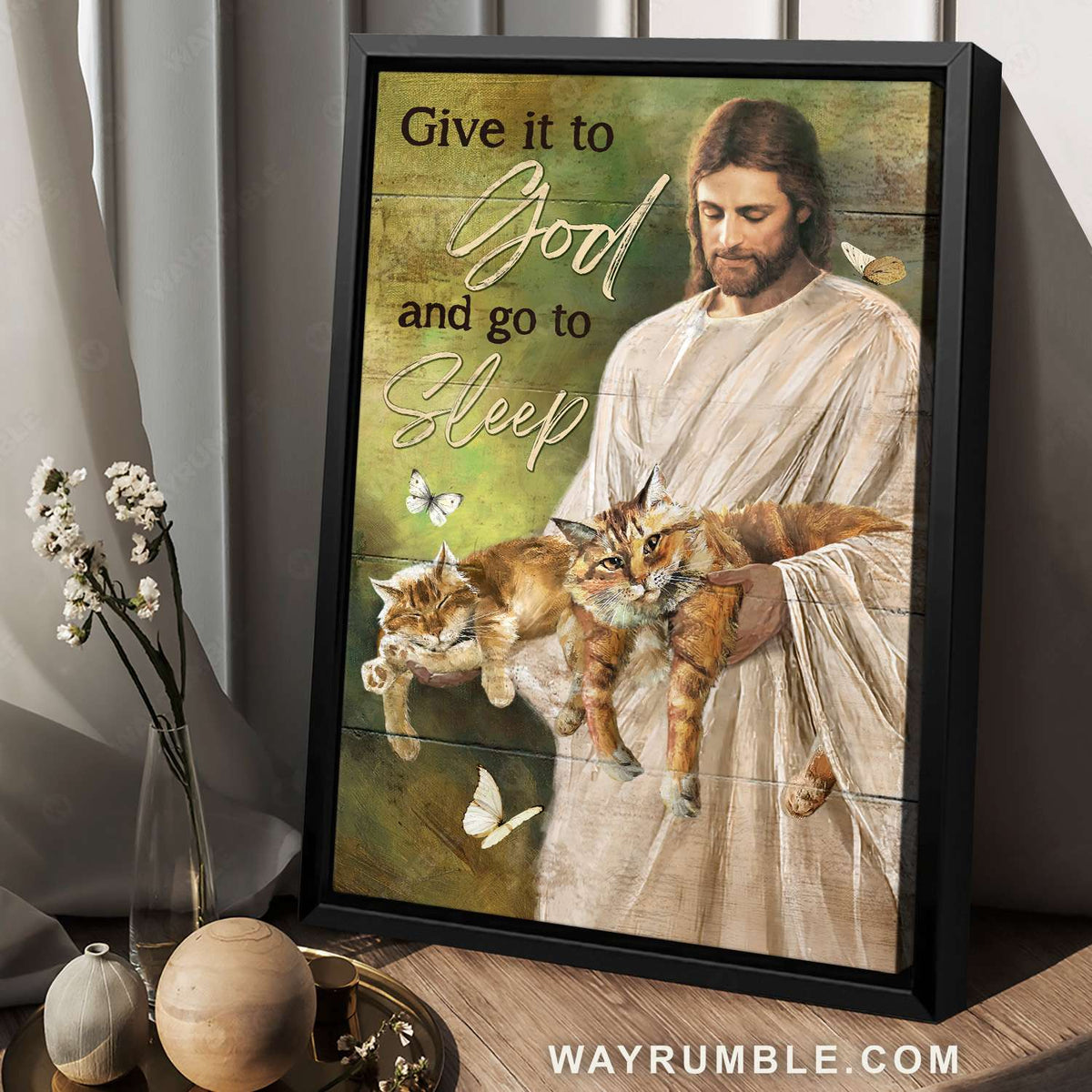 Jesus Christ, Cats painting, Give it to God and go to sleep - Jesus Portrait Canvas Prints, Christian Wall Art