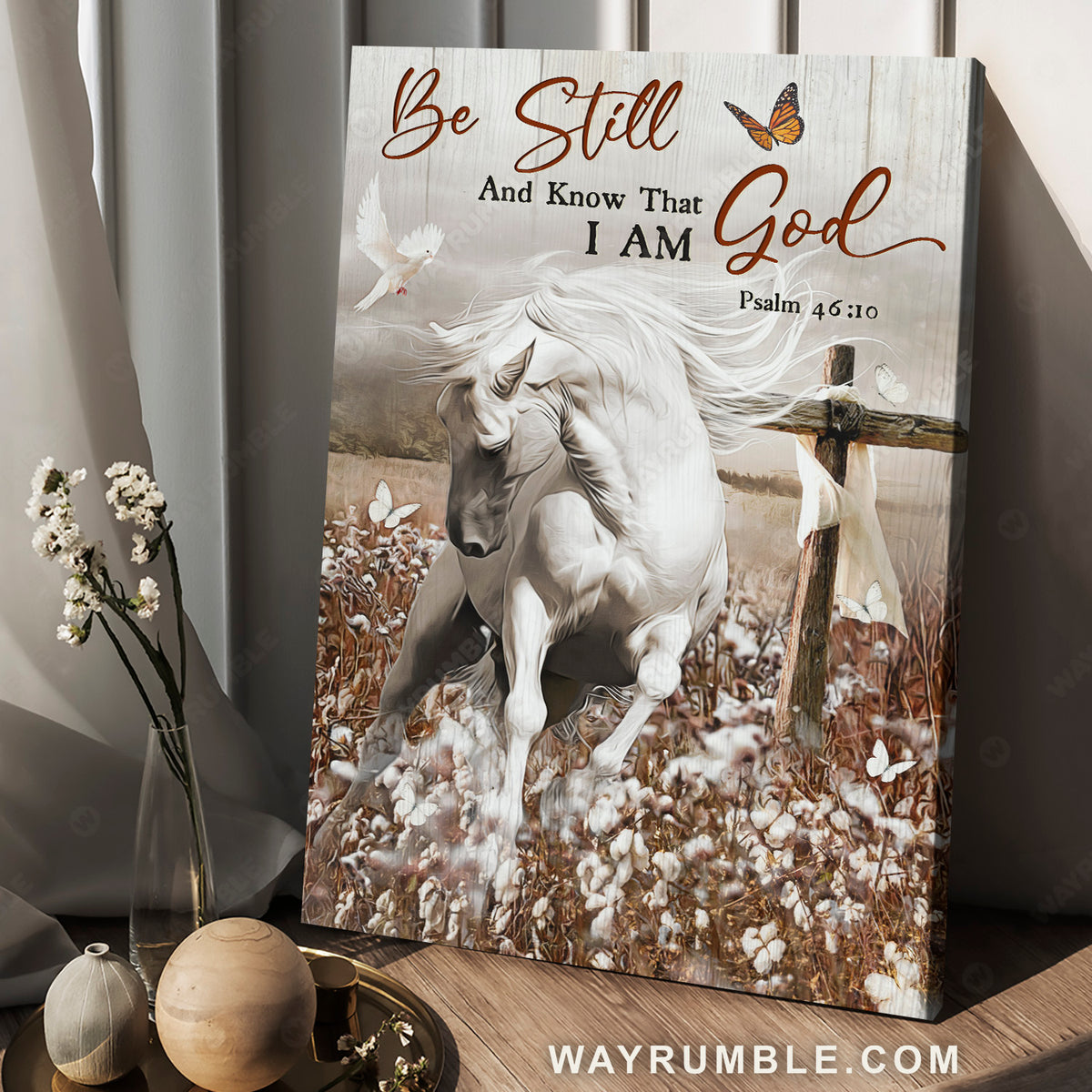 White horse, Cotton field, White dove, Be still and know that I am God - Jesus Portrait Canvas Prints, Christian Wall Art