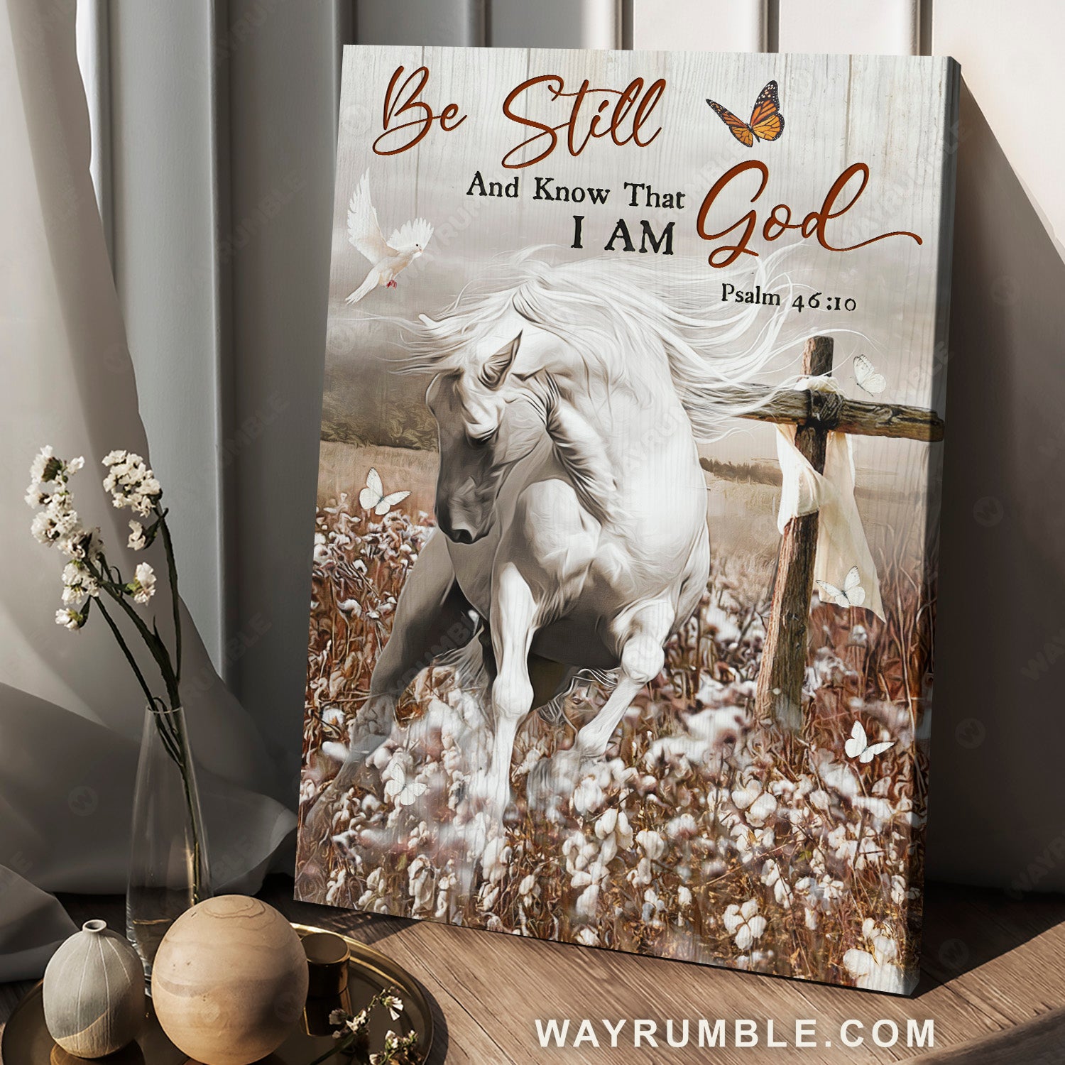 White horse, Cotton field, White dove, Be still and know that I am God - Jesus Portrait Canvas Prints, Christian Wall Art