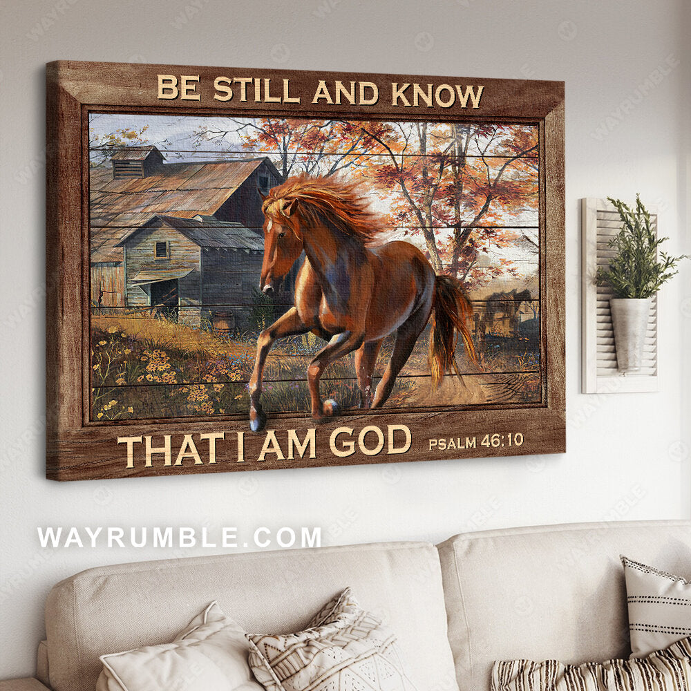 Running horse, Autumn forest, Sunny day, Be still and know that I am God - Jesus Landscape Canvas Prints, Christian Wall Art
