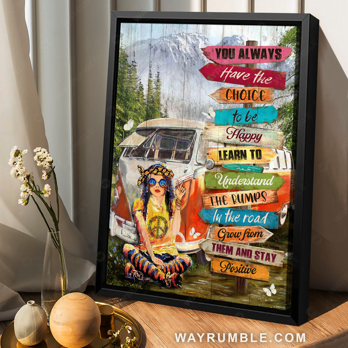 Hippie girl, Hippie van, Directional signs, You have the choice - Jesus Portrait Canvas Prints, Christian Wall Art