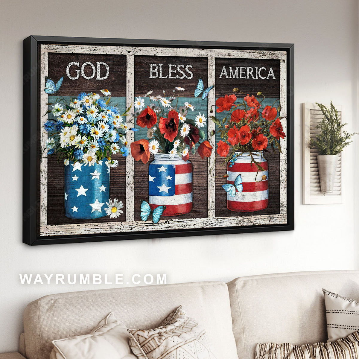 Daisy flowers, Red flowers, Blue butterfly, Flower vases, God bless America - Jesus Landscape Canvas Prints, Christian Wall Art