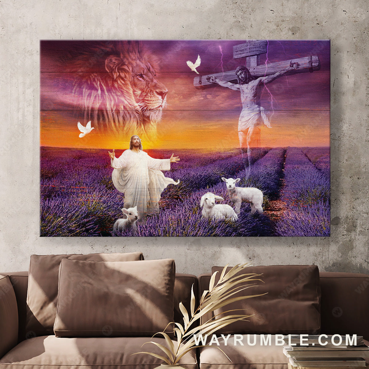 Jesus Christ, Cross, The Lion of Judah, The Lamb of God, Lavender field - Jesus Landscape Canvas Prints, Christian Wall Art
